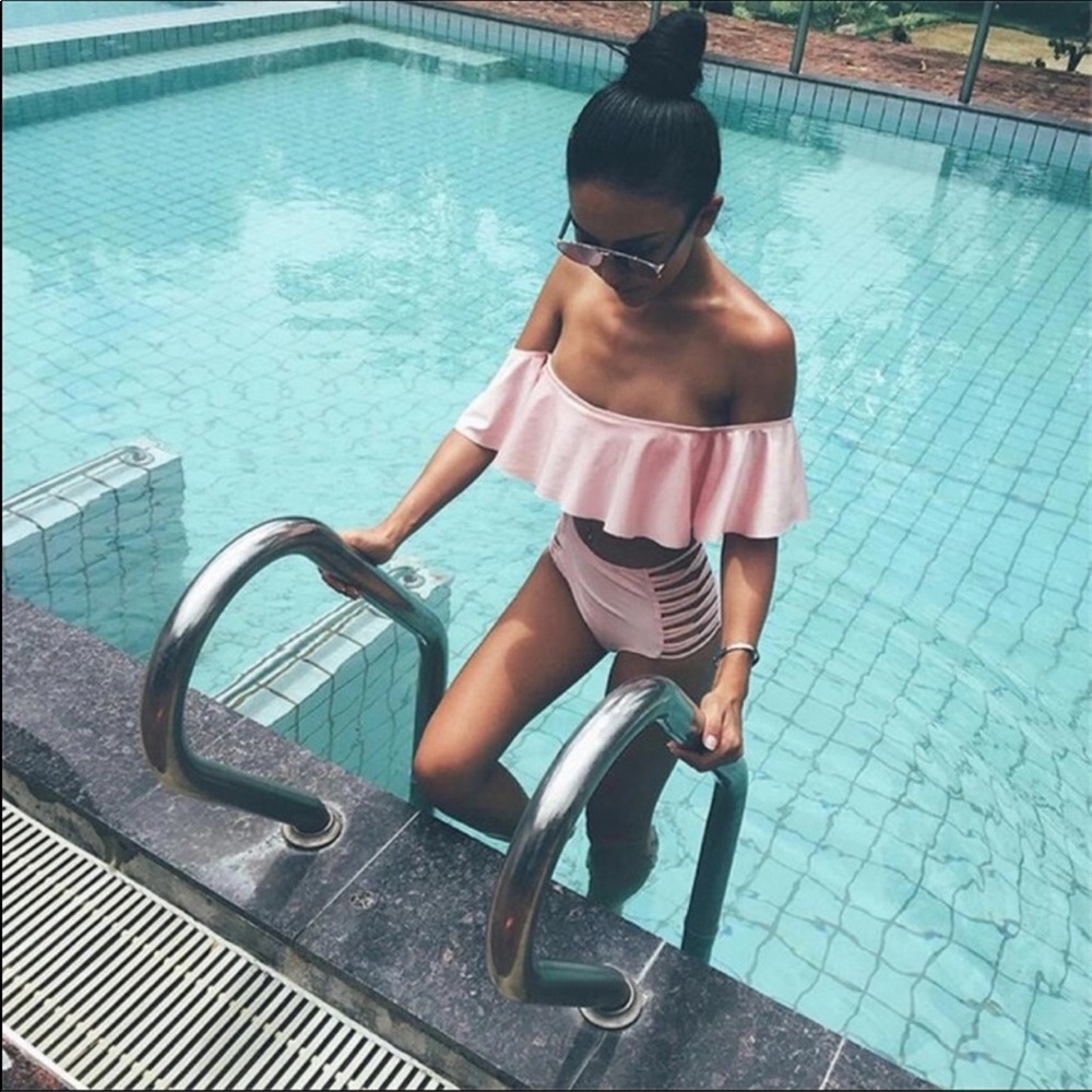 Pink Retro Ruffled Bikini